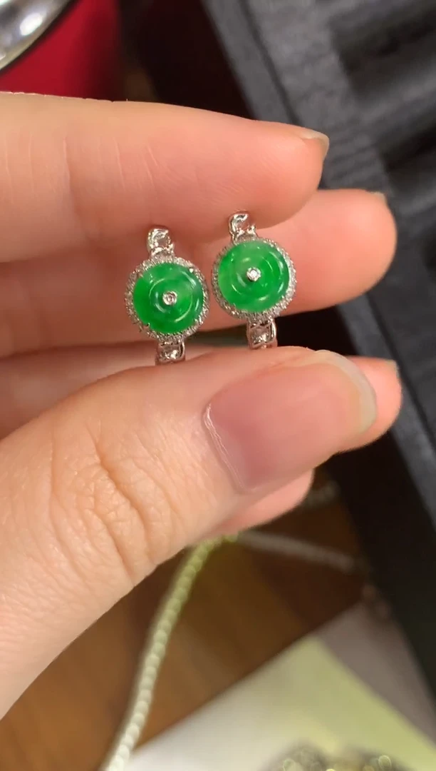 【闪购商品】翡翠耳饰18K金镶嵌绿平安扣耳包