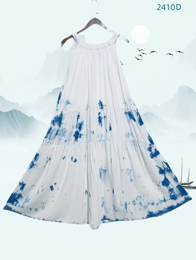 夏季新款纯手工扎染连衣裙大摆复古民族风女裙子