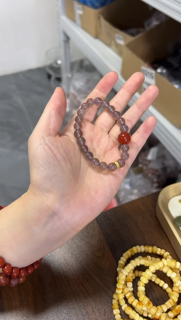 玛瑙/玉髓手链未镶嵌冰烟紫玛瑙红大顶珠手串[0108]