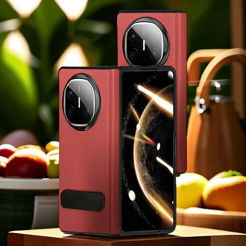 适用华为MateX6手机壳铰链真皮全包旋转支架防摔壳膜一体皮套商务