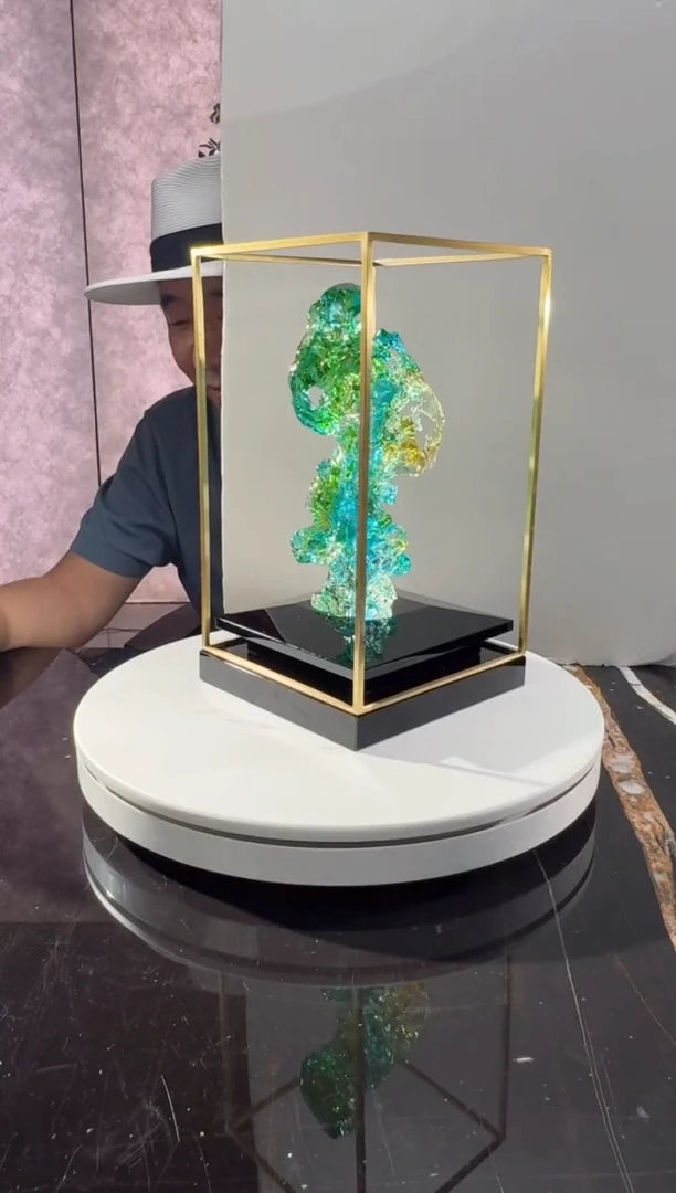 摆件CS0202001欧碧色小太湖石+定制黑底座架子