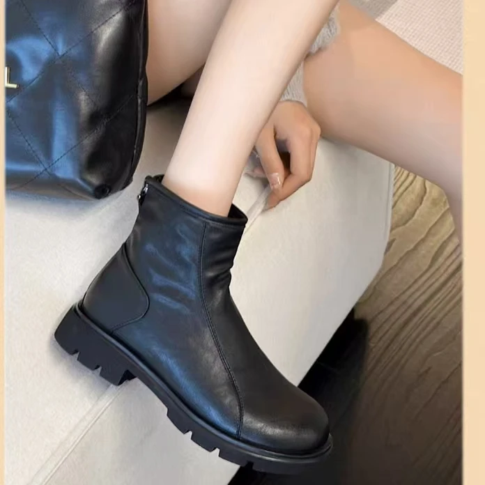 895-2S 新款时尚休闲百搭厚底英伦风韩版瘦瘦靴加绒