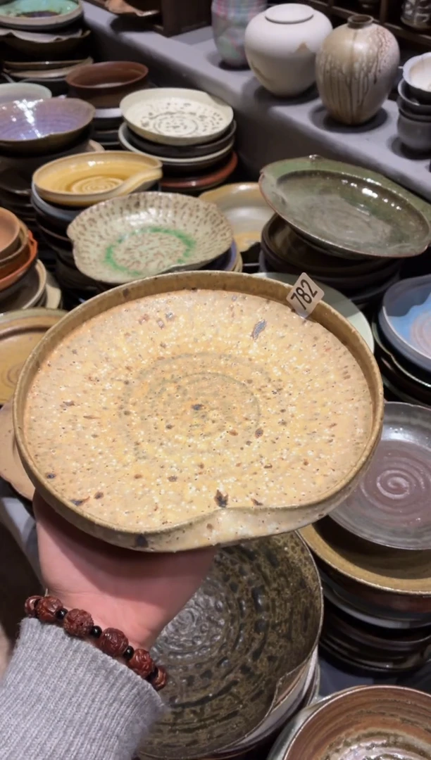 瓷片煎***?782燕麦色卷边盘1个