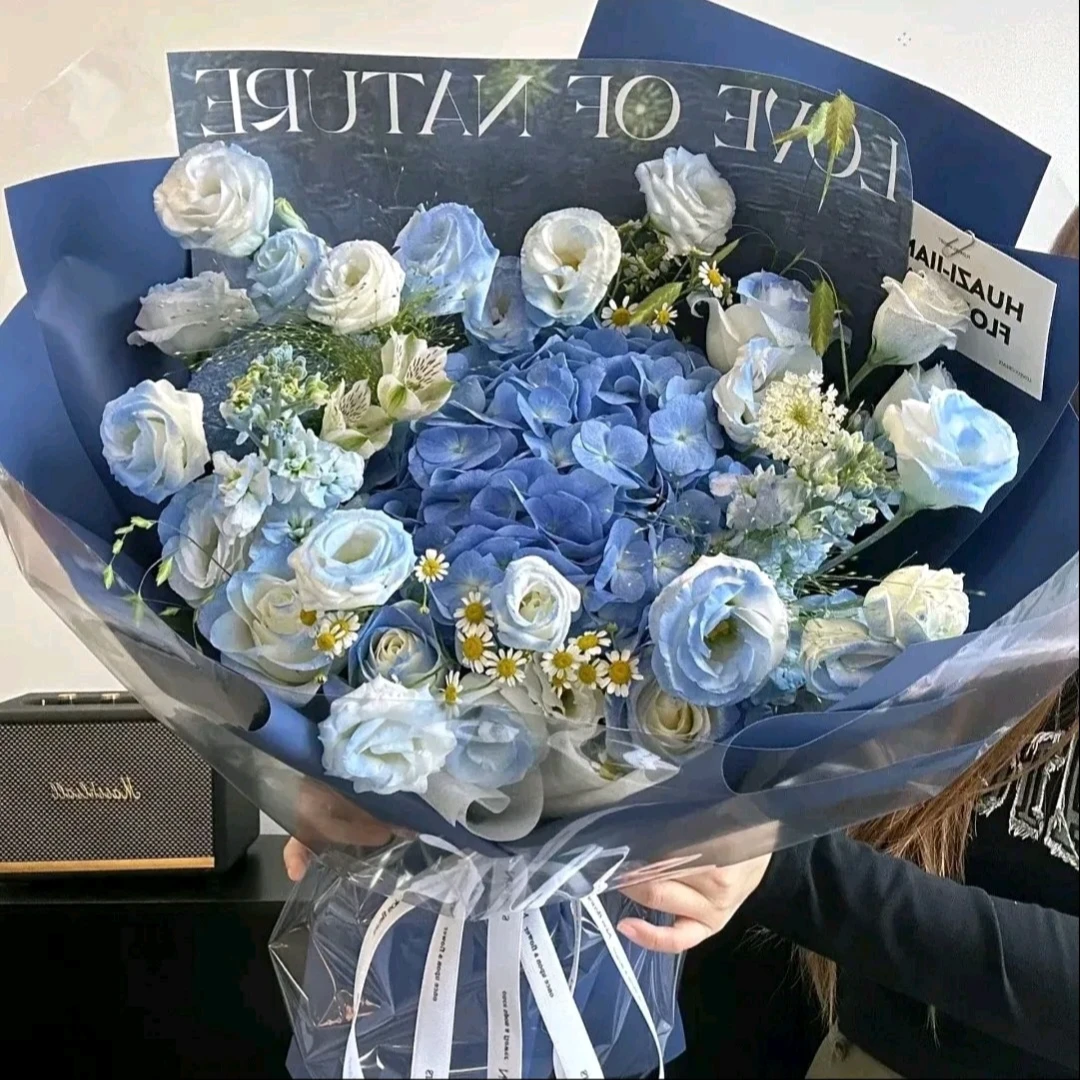 青花瓷【怀梦想至远方】碎冰蓝桔梗绣球鲜花束送男生男朋友送领导长辈同事礼物鲜花小时达全国外卖花店同城配送