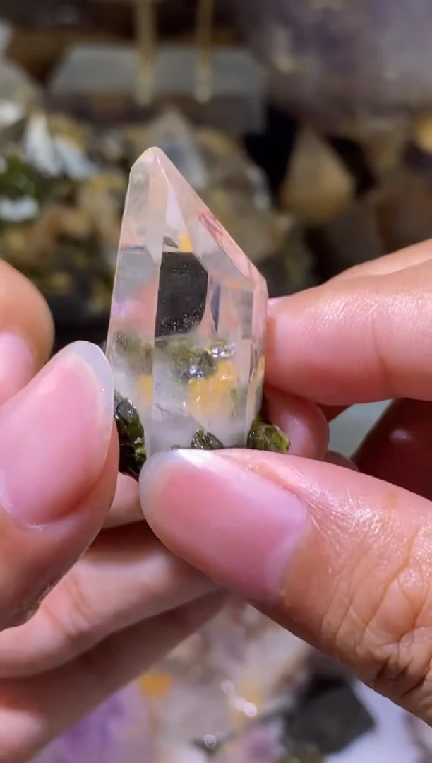 未镶嵌珠宝半成品水晶91号 16克莫奈花园水晶全净体带阿卡西线