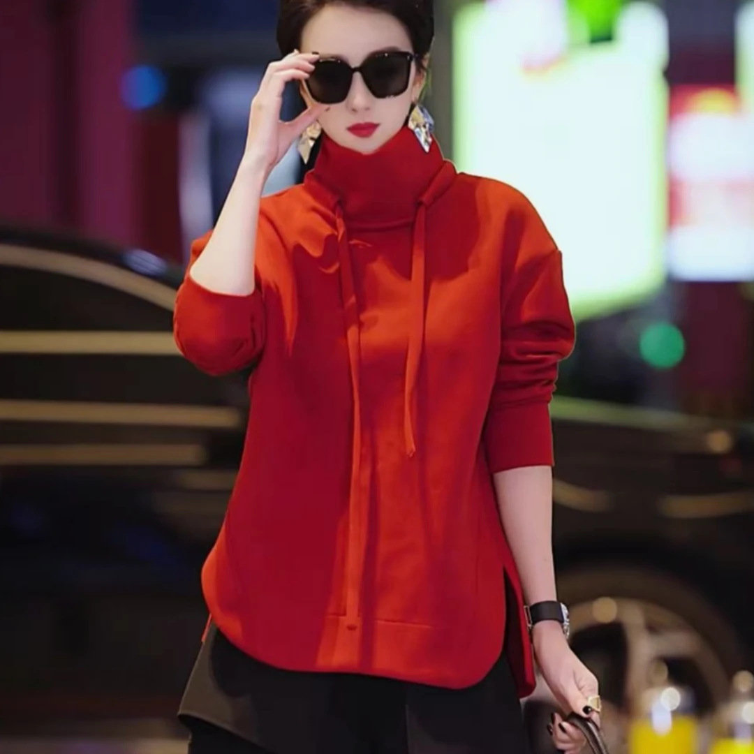 （萱萱严选）气高级显瘦中长侧边开叉加绒加厚上衣