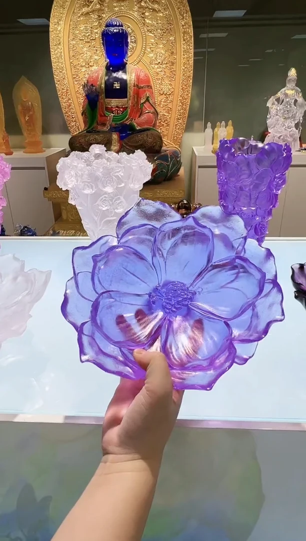 手工艺品琉璃古法琉璃山茶花果盘