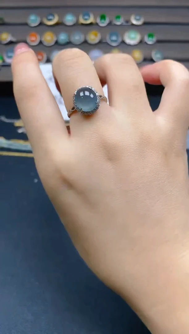 翡翠戒指银S925镶嵌54