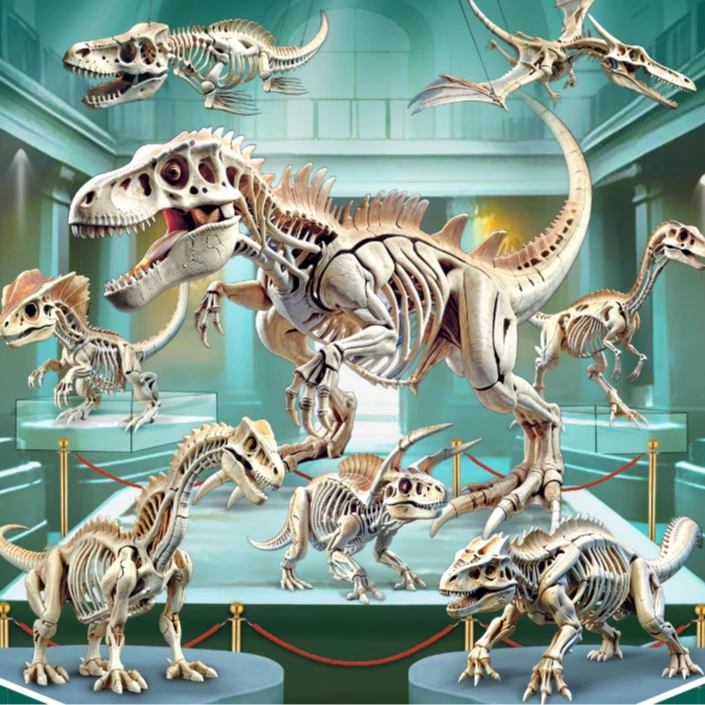 恐龙积木恐龙化石骨架益智拼插积木玩具八合一益智积木玩具