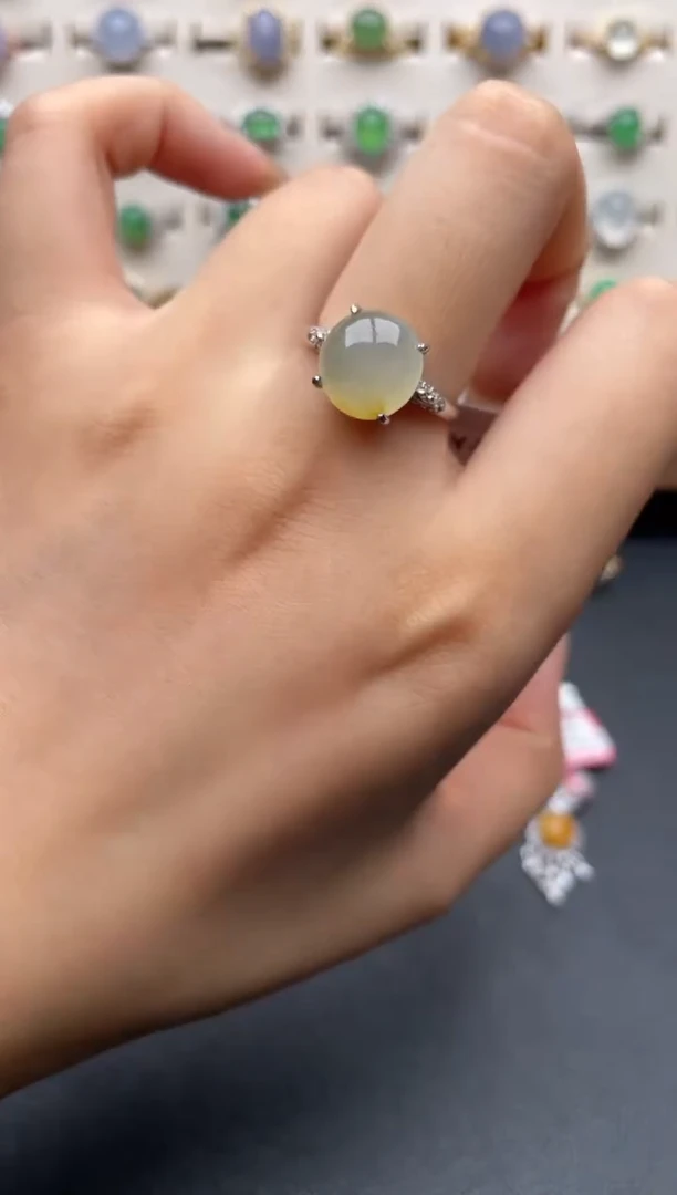 银S925镶嵌戒指翡翠一物一证一礼盒