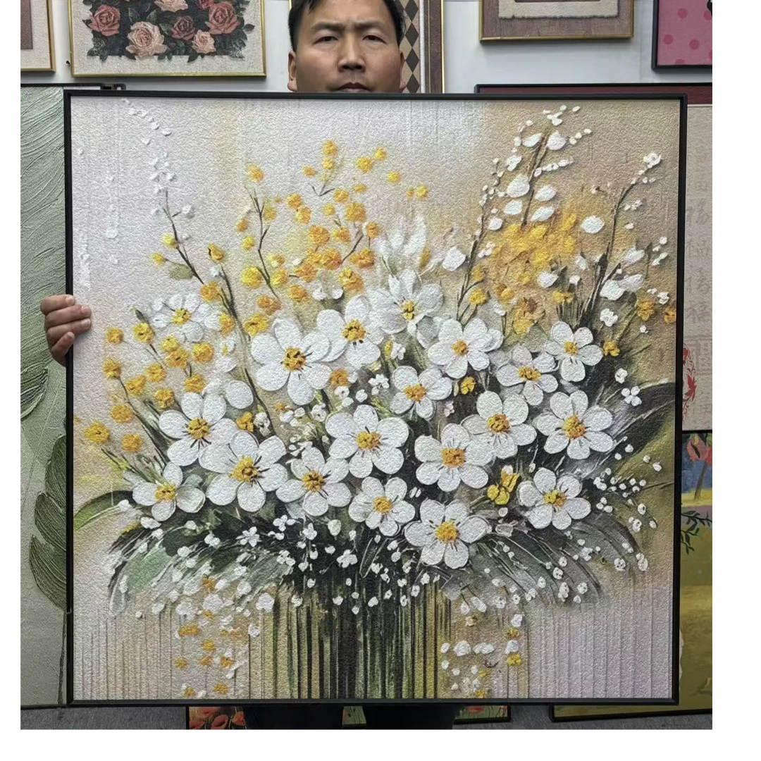 大芬村油画餐厅装饰画现代简约客厅挂画法式肌理画壁画8080