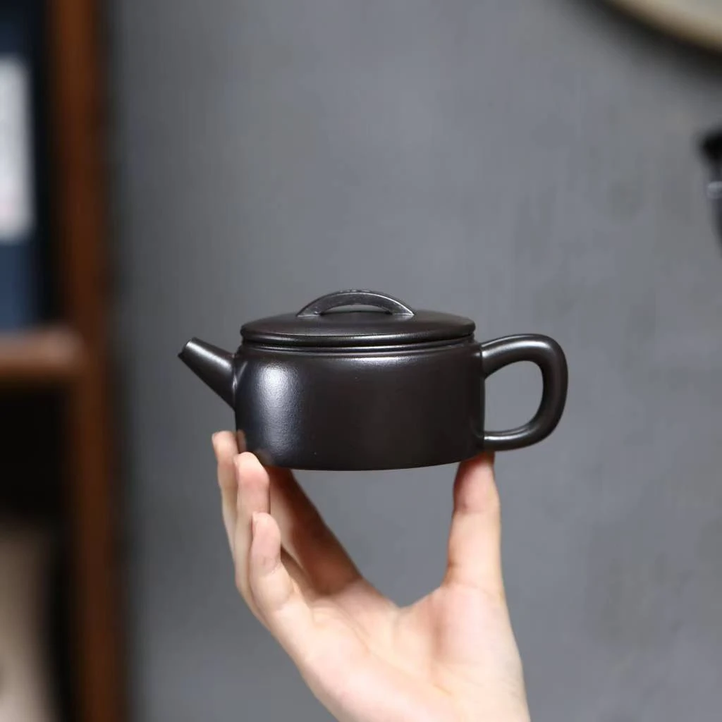 HB宜兴正宗紫砂壶原矿玄铁石黃光素款明式汉瓦壶家用高档茶壶