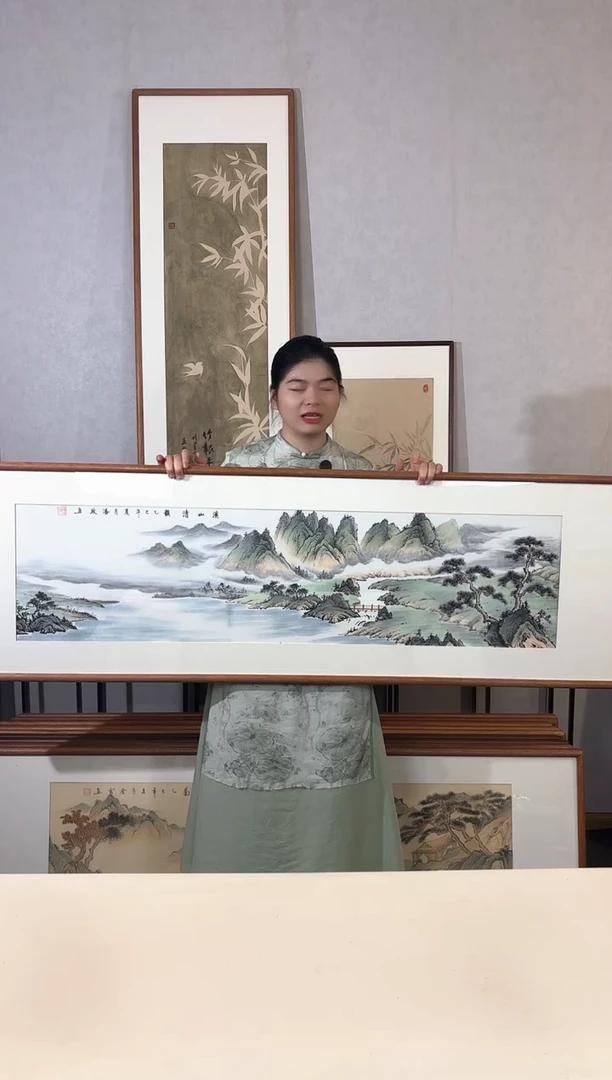 国画手绘*溪山清韵*52*172cm 发黑胡桃色木框*介意勿拍