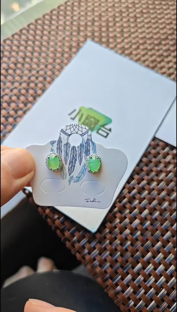 【闪购商品】翡翠耳饰银S925镶嵌翡翠耳饰S925银镶嵌