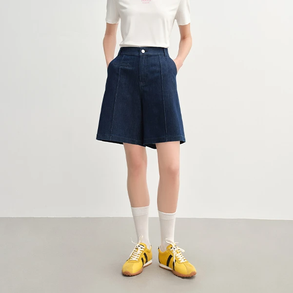 独束大码女装原色牛仔短裤女通勤高腰显瘦中裤五分裤 25DS82348