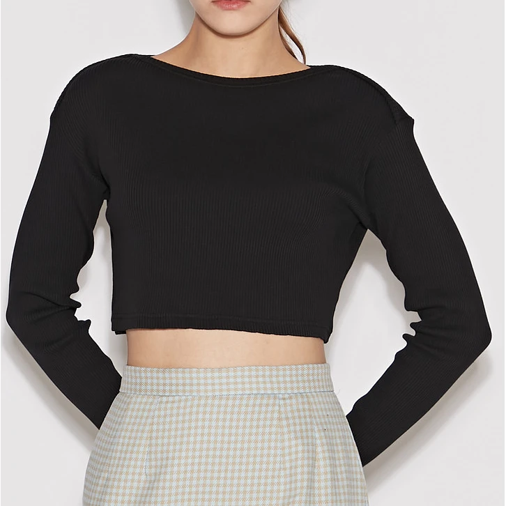 秋季简约百搭短款修身螺纹T恤女010FSH80-0370