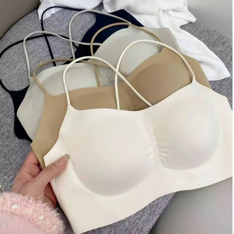 纯欲风交叉吊带背心薄杯透气细带镂空性感交叉美背内衣6071