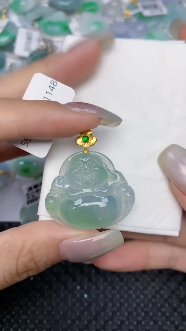 颈饰18K金镶嵌翡翠天然缅甸翡翠a货百元以上9元证书费自理