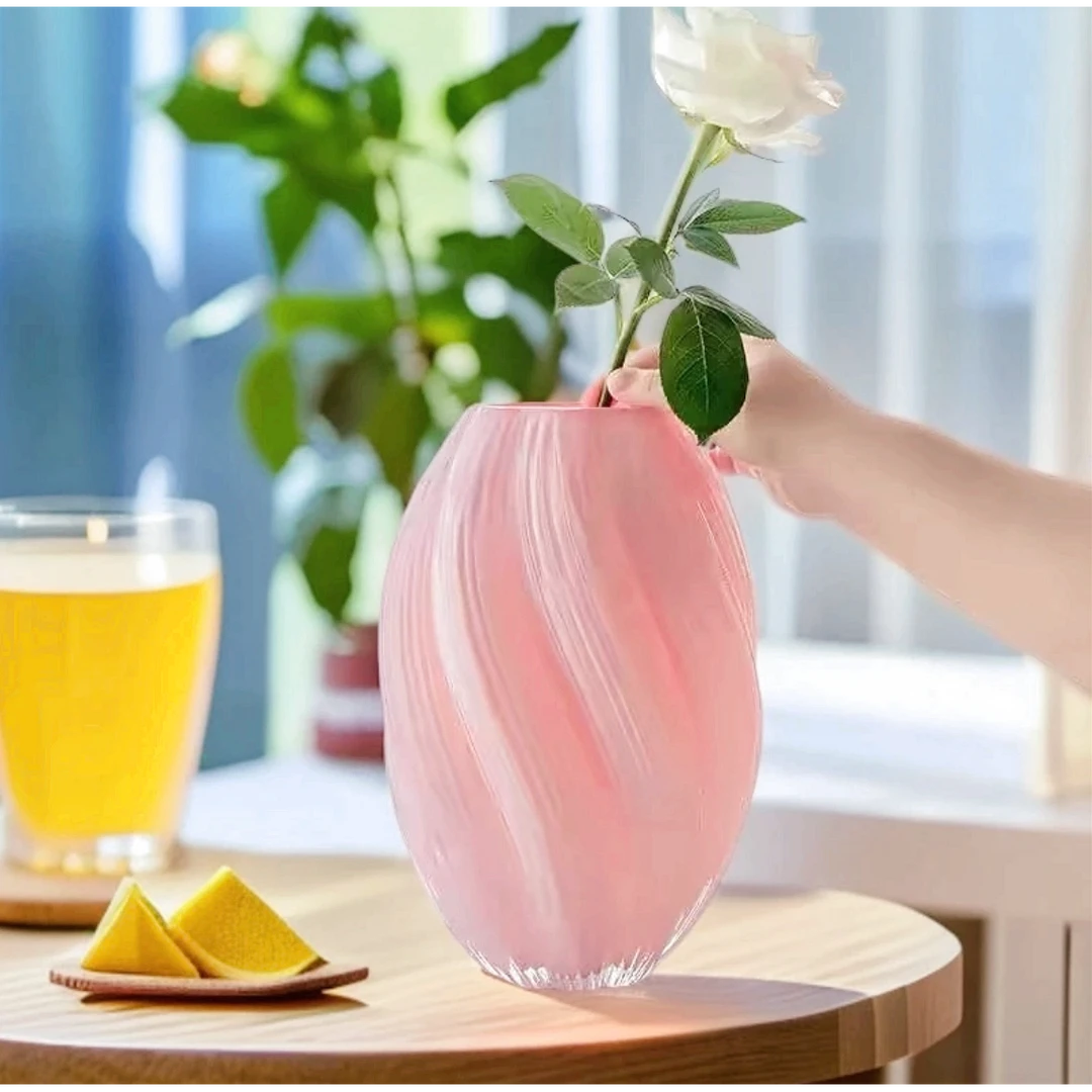 LZJV【蔷薇粉麦芽糖】北欧玻璃花瓶麦芽糖螺旋不规则扭曲花瓶摆件