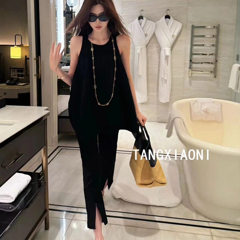 新款出 小腔调前开叉九分裤