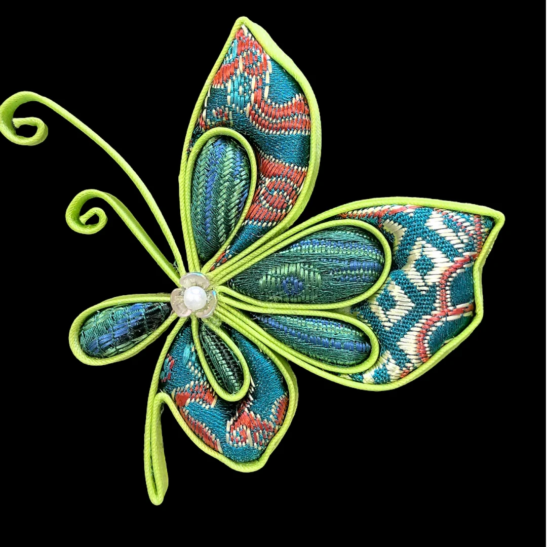 【胸针】手工制作古风盘扣-花色绿蝶