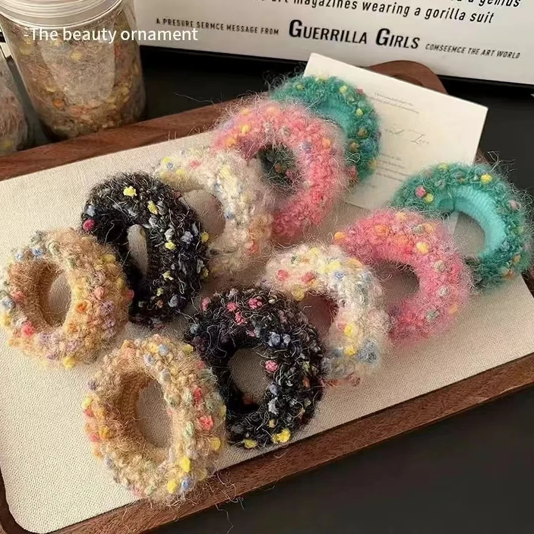 彩色碎碎甜甜圈设计头绳甜美可爱小香风高弹力毛巾圈发绳头绳女