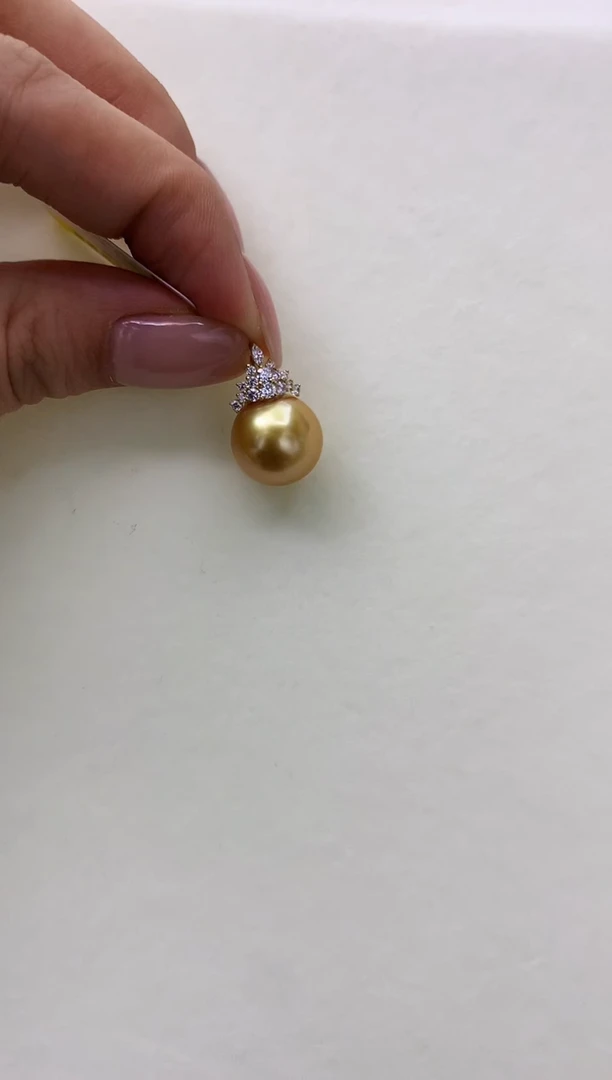 18K金镶嵌DA海水珍珠 金珠吊坠12-13MM  GD147
