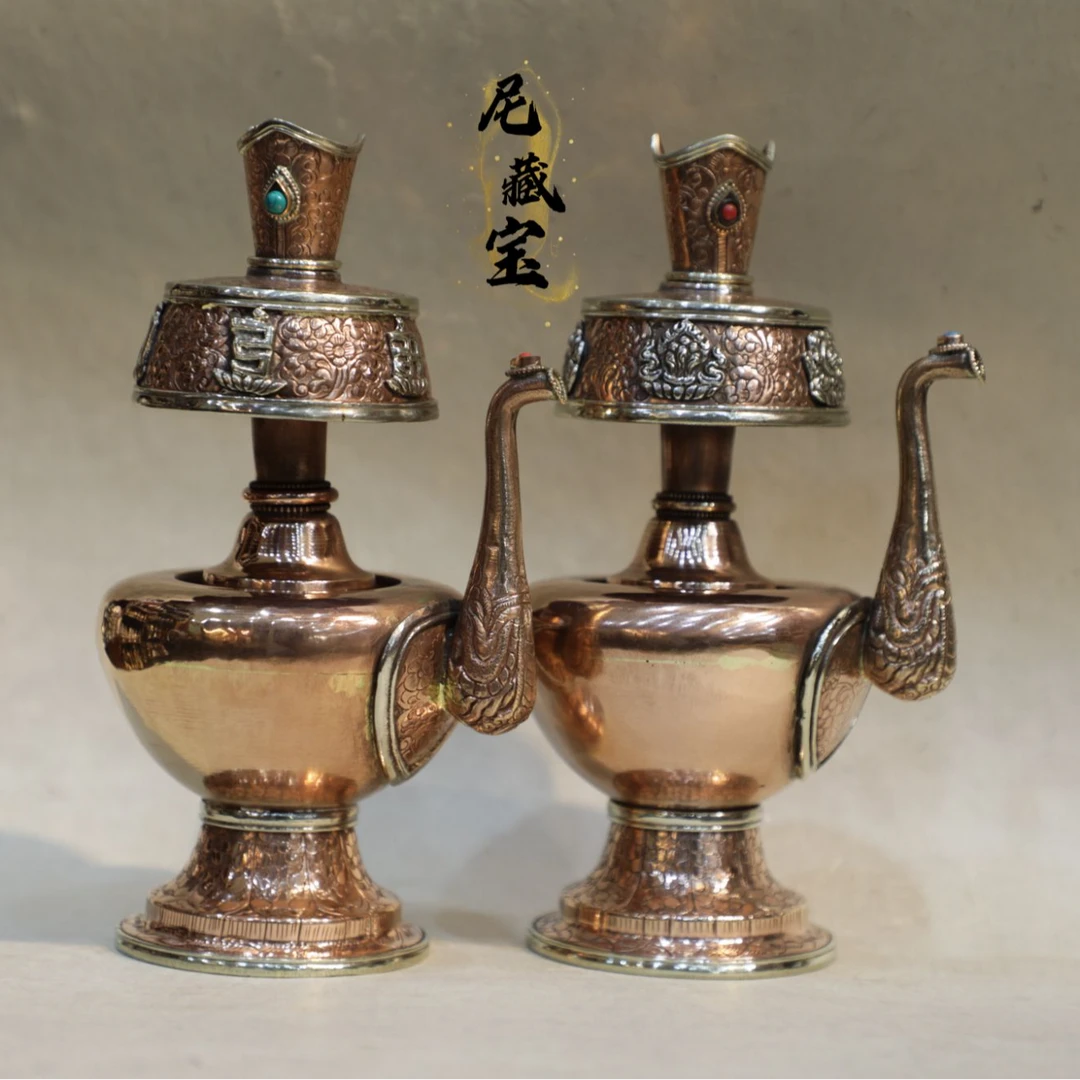 尼泊尔纯手工纯铜贲巴宝瓶净水瓶 雕刻花纹 摆件装饰工艺品