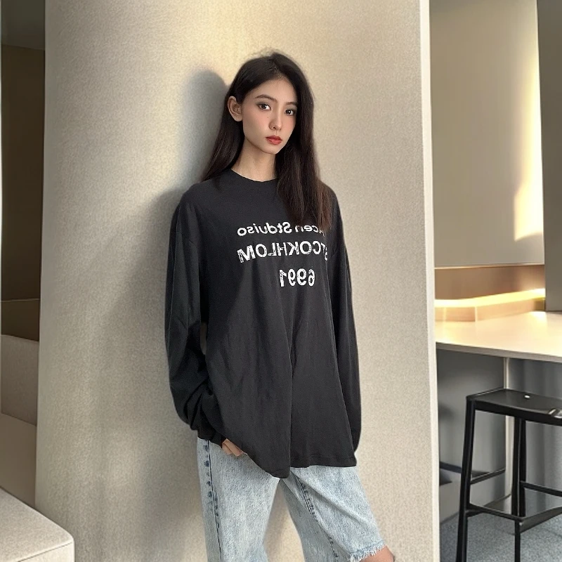 新款ac印花logo印花长袖T男女同款