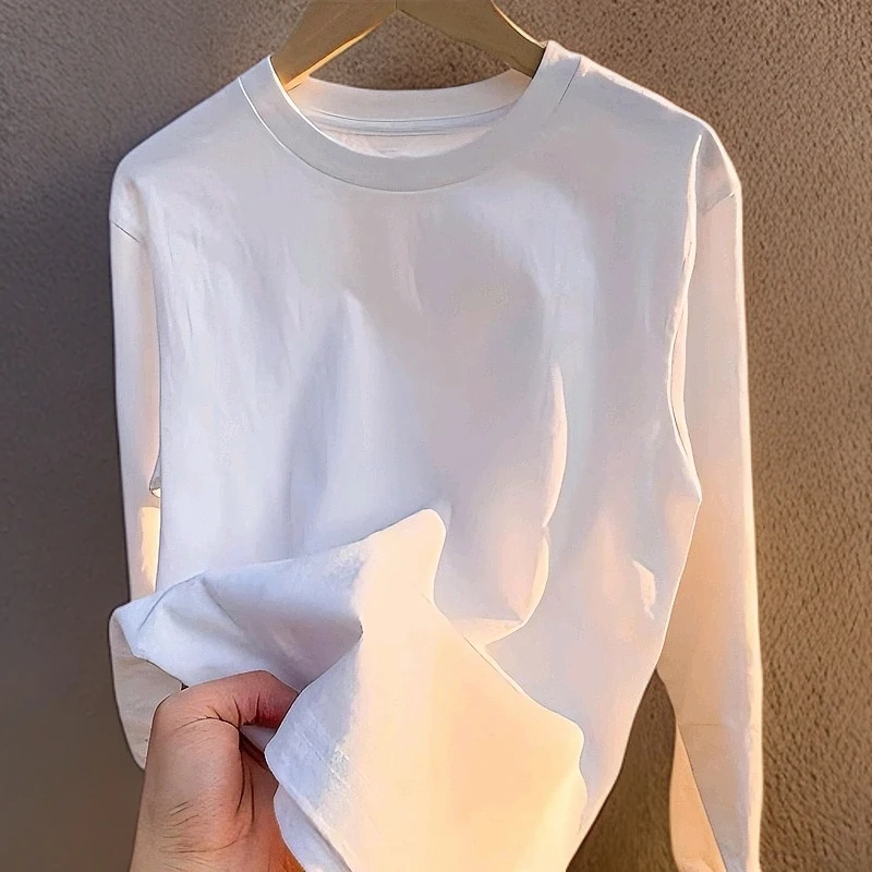 纯色显瘦T恤男女白色t恤男女圆领简约上衣长袖打底衫长袖衣服