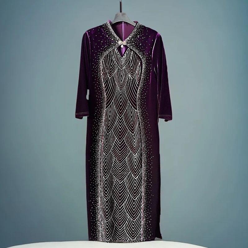 241013设计师新款洋气气质修身收腰连衣裙中老年妈妈装连衣裙