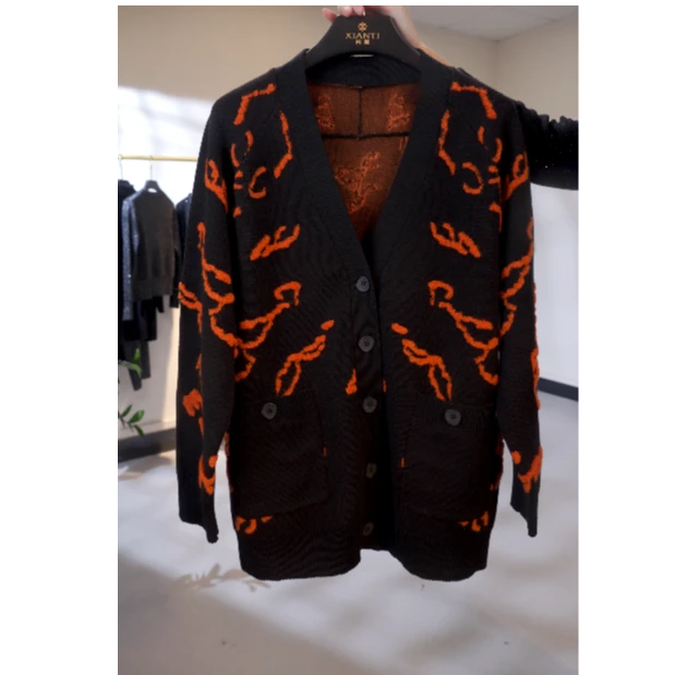 【轻奢-太美了】重磅加厚美丽诺羊毛提花开衫女中长款外套-2518141