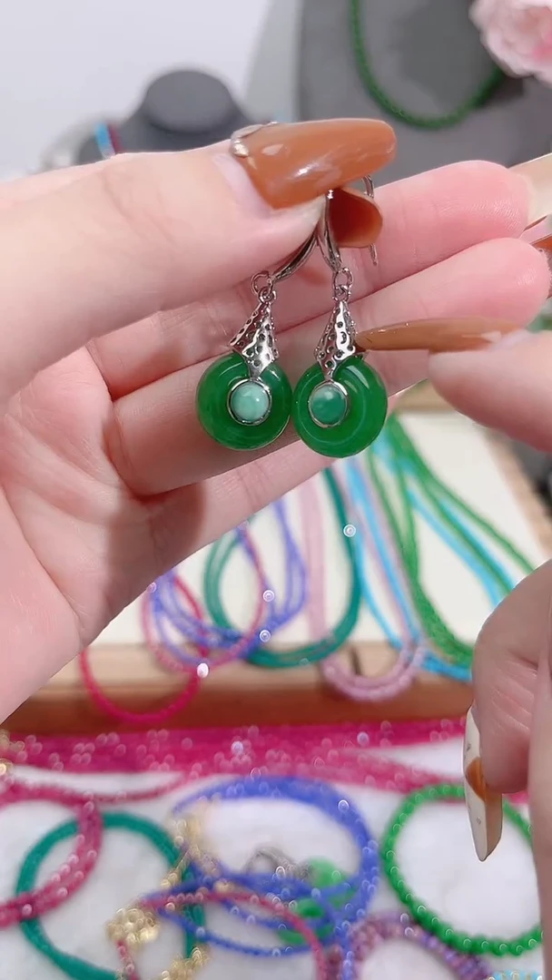 银S925镶嵌翡翠耳饰平安扣69