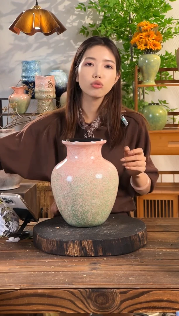 【绿脂凝春-大号胖肚瓶】无孔水培桌面陶瓷花瓶鲜花干花插花花器