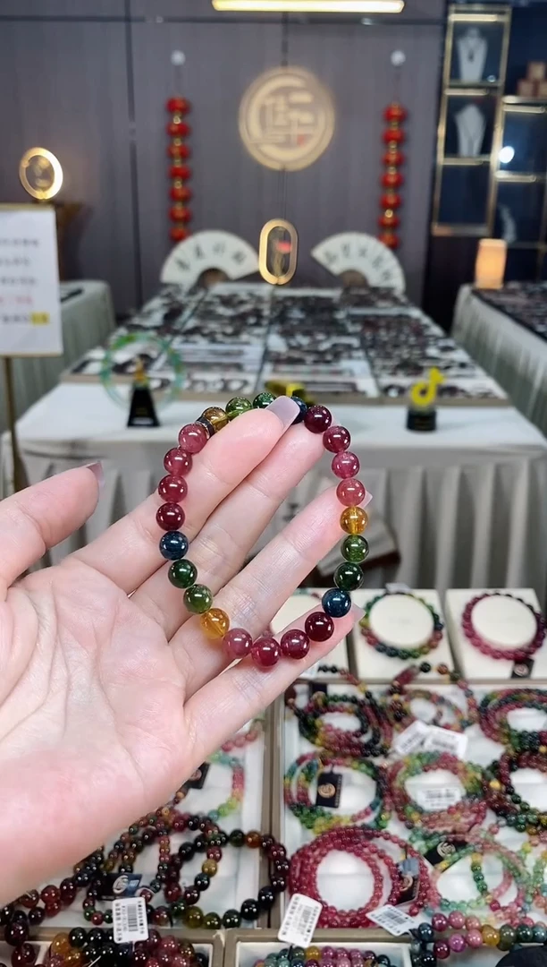 未镶嵌冰透体老矿碧玺彩虹单圈手串7mm+碧玺hon多样性发一条