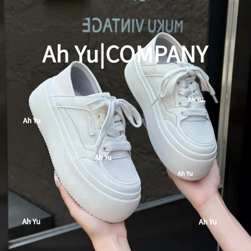 真皮网面两穿小白鞋女2025夏季新款轻便厚底时尚百搭休闲运动板鞋