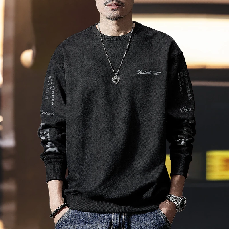 MR.MUDI/穆迪先生重磅柔软卫衣男秋冬加绒宽松大码黑色男长袖百搭