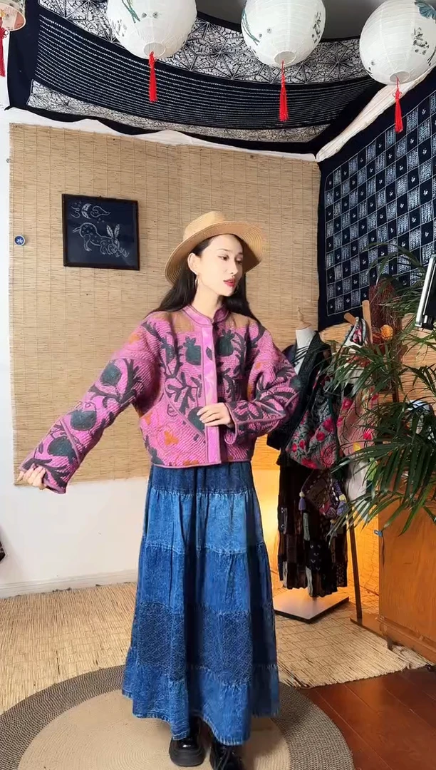 【闪购商品】设计师款紫红古布刺绣外套