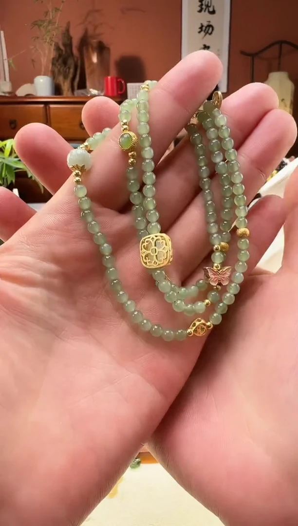 【闪购商品】和田玉（碧玉）颈饰银S925镀金镶嵌碧玉