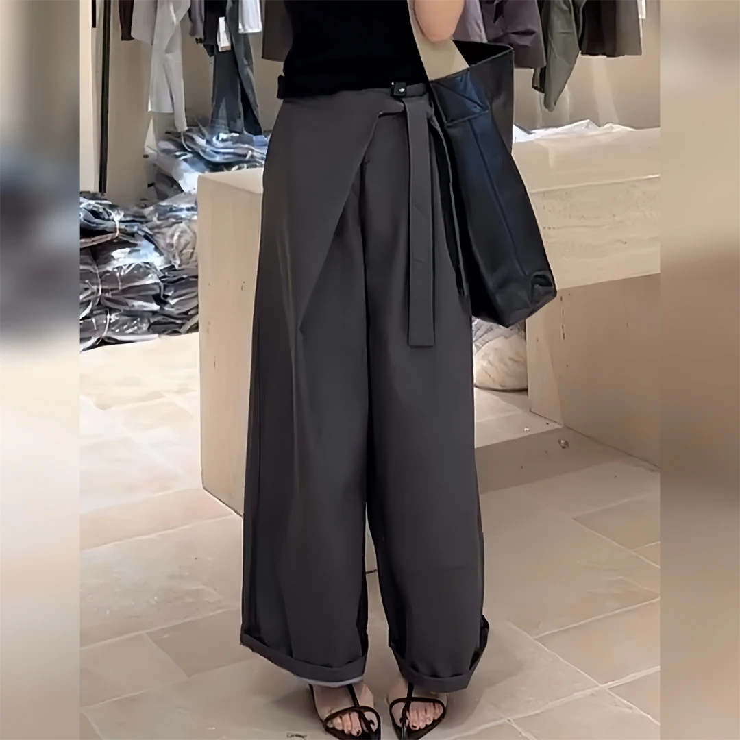 5159现货秋冬长裤显瘦系带休闲百搭高腰设计拉链松紧腰挺阔裤子