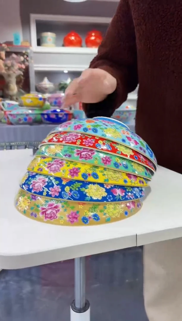 珐琅8.5英寸元宝盘6个景德镇混色