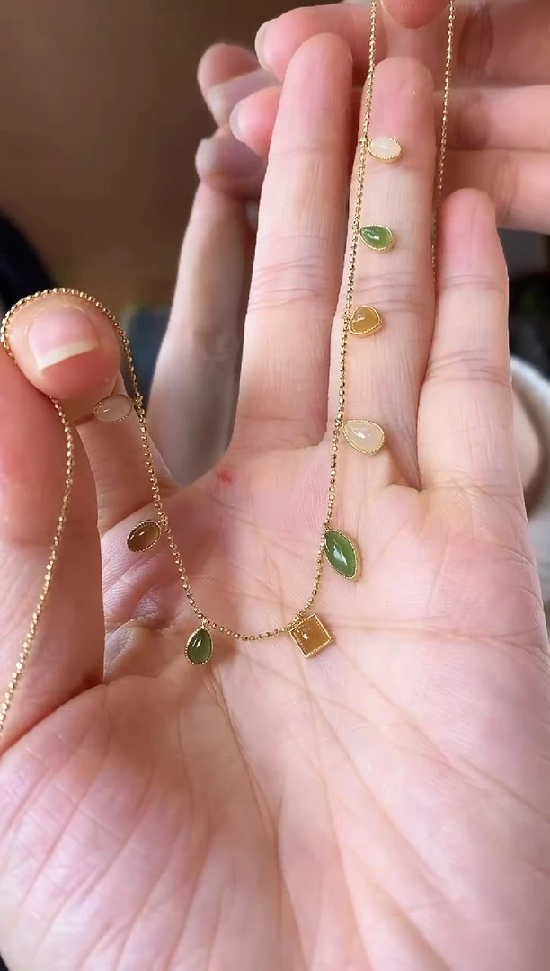 颈饰未镶嵌和田玉银镶流苏多宝和田玉项链