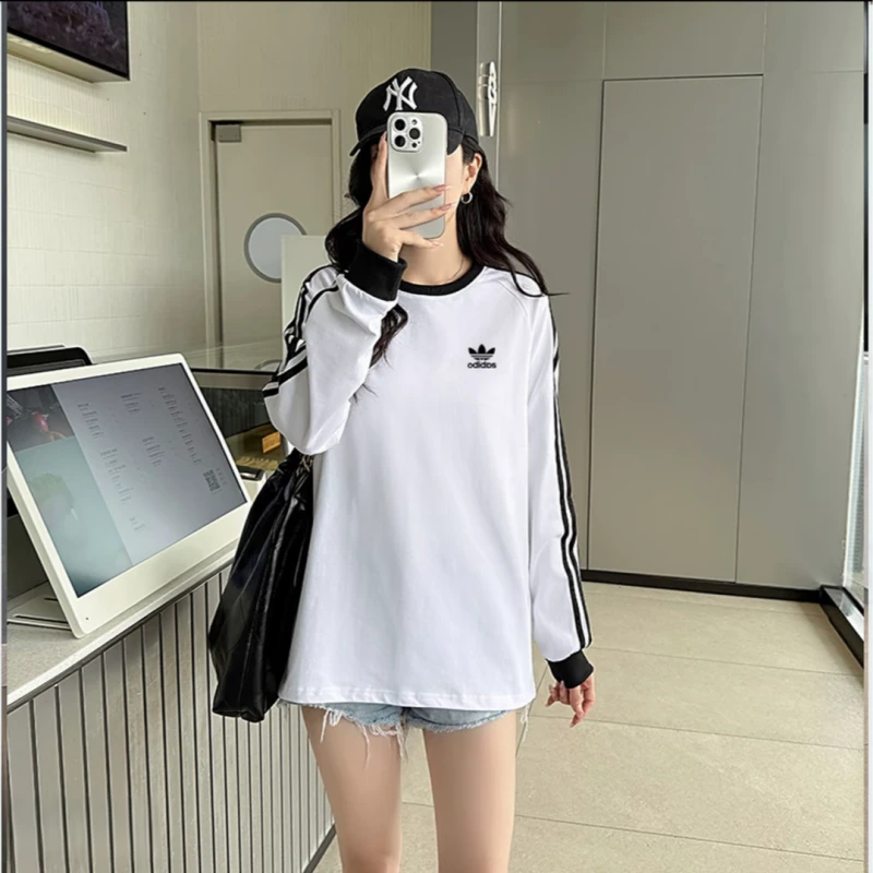【达人专属】三条杠纯棉男女同款宽松百搭春秋休闲运动长袖卫衣