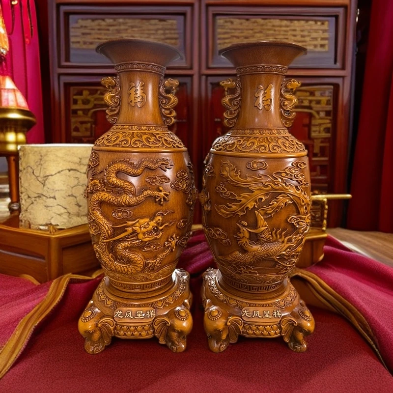 龙凤呈祥花瓶一对可旋转摆件乔迁办公室居家
