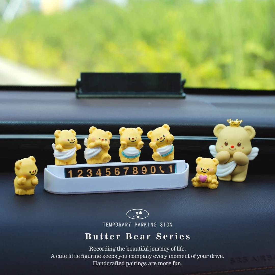 新款树脂卡通黄油小熊挪车临时电话牌造型汽车中控台车载摆件装饰