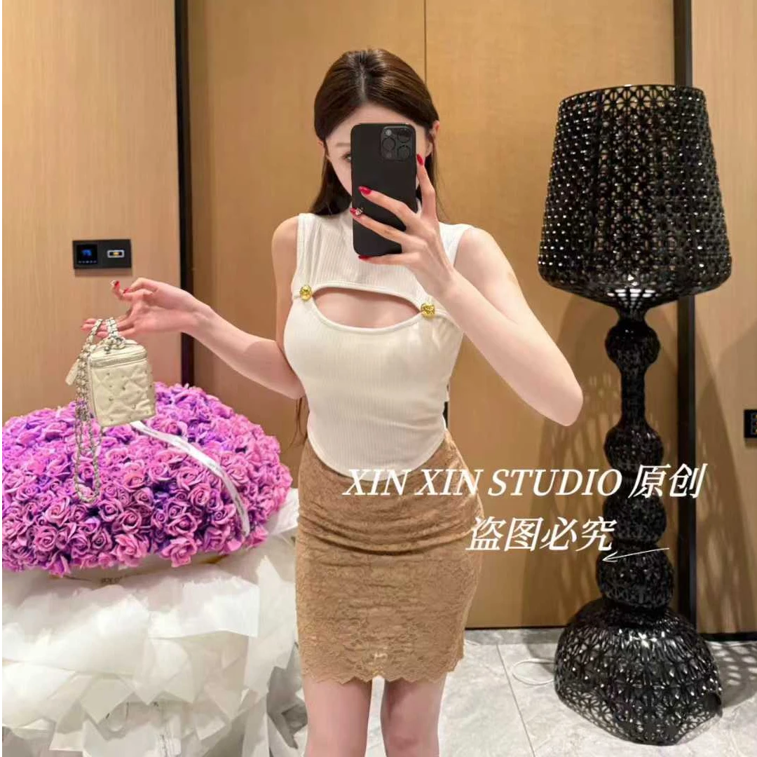 纯欲辣妹风性感时尚无袖背心自带胸垫打底单穿心机设计女上衣5261