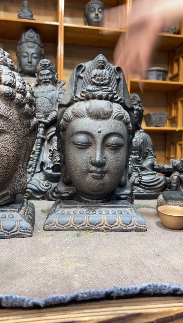 陶土观音佛首+莲花底座