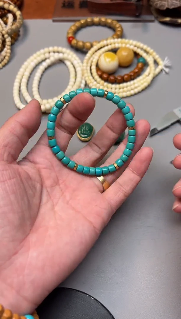 合金绿松石手链精品文玩松石一条