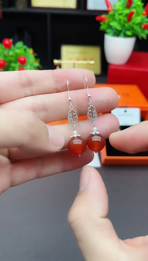 【闪购商品】南红玛瑙耳饰银S925镶嵌230000