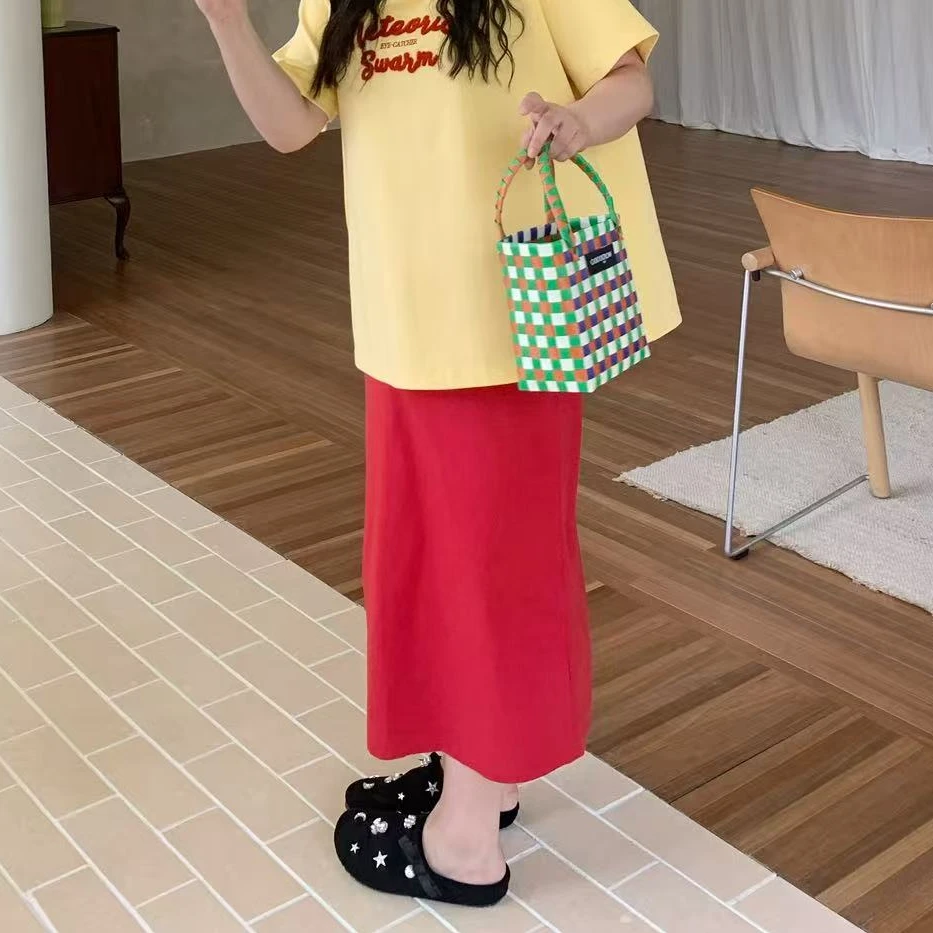 2025新款胖mm大码女高腰开叉牛仔半身裙女中长款a字裙18808